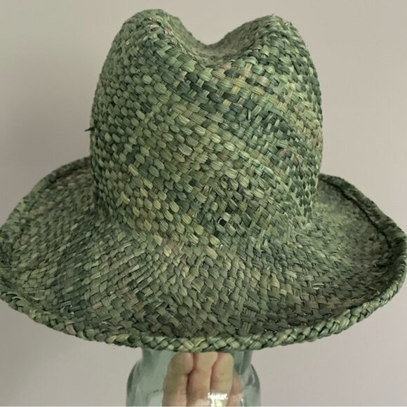 Vintage Green Straw Fedora Hat w/ Flowers - made by Vicki Sather 🇨🇦 - Picture 10 of 11